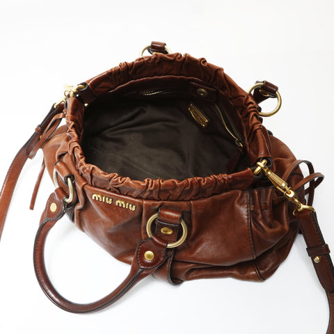 Miu Miu Vitellolux 2way Handbag Brown WS27016
