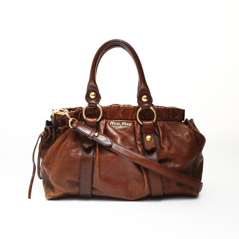 Miu Miu Vitellolux 2way Handbag Brown WS27016