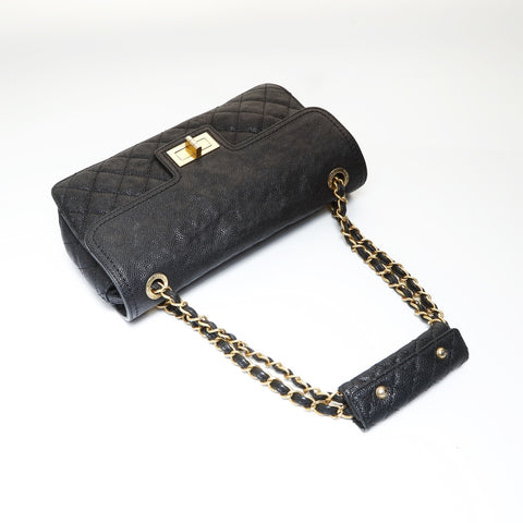CHANEL 16th series 2.55 Caviar Skin Chain Shoulder Bag black WS27024
