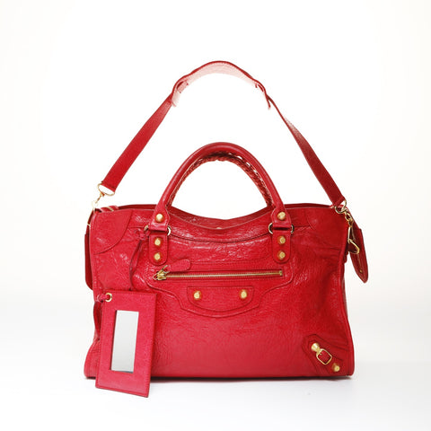 BALENCIAGA Giant City Leather 2way Handbag Red WS27026