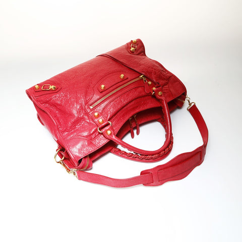 BALENCIAGA Giant City Leather 2way Handbag Red WS27026
