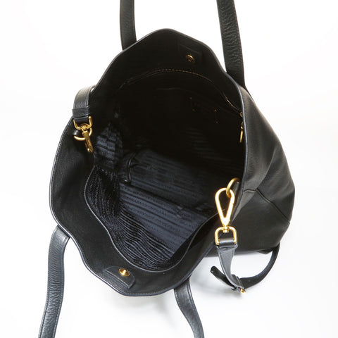 PRADA Leather Triangle with logo 2WAY Shoulder Bag black WS27036