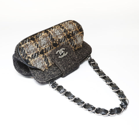CHANEL 10 series 2005-2006 Tweed Check COCO Mark Shoulder Bag black WS27039
