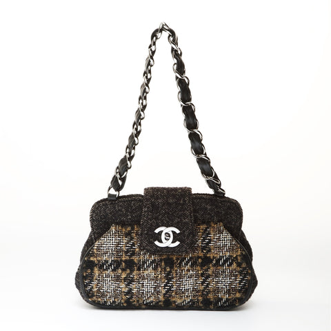 CHANEL 10 series 2005-2006 Tweed Check COCO Mark Shoulder Bag black WS27039