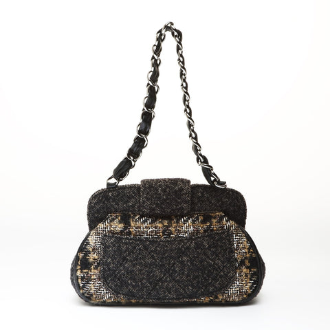 CHANEL 10 series 2005-2006 Tweed Check COCO Mark Shoulder Bag black WS27039