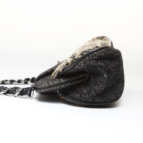 CHANEL 10 series 2005-2006 Tweed Check COCO Mark Shoulder Bag black WS27039