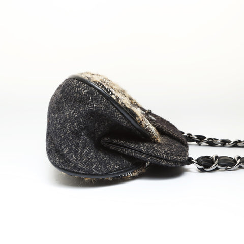 CHANEL 10 series 2005-2006 Tweed Check COCO Mark Shoulder Bag black WS27039