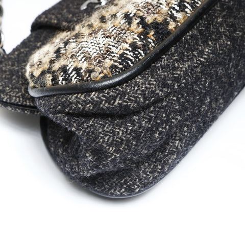 CHANEL 10 series 2005-2006 Tweed Check COCO Mark Shoulder Bag black WS27039