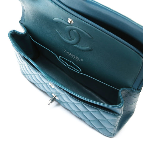 CHANEL 26 Caviar Skin Double Flap Matelasse 9.8" Shoulder Bag blue WS27044