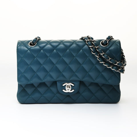 CHANEL 26 Caviar Skin Double Flap Matelasse 9.8" Shoulder Bag blue WS27044
