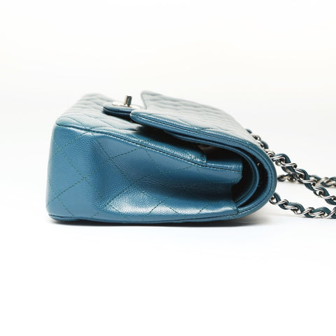 CHANEL 26 Caviar Skin Double Flap Matelasse 9.8" Shoulder Bag blue WS27044