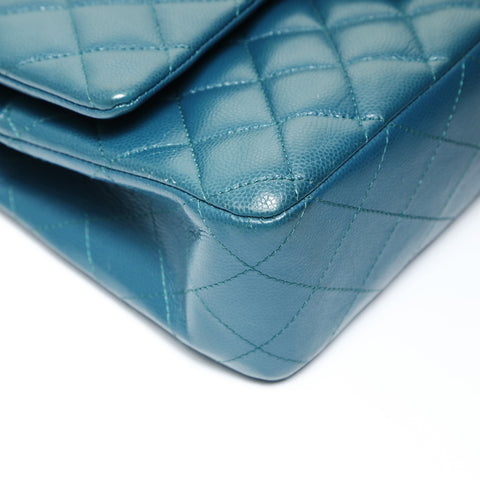 CHANEL 26 Caviar Skin Double Flap Matelasse 9.8" Shoulder Bag blue WS27044