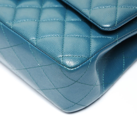 CHANEL 26 Caviar Skin Double Flap Matelasse 9.8" Shoulder Bag blue WS27044