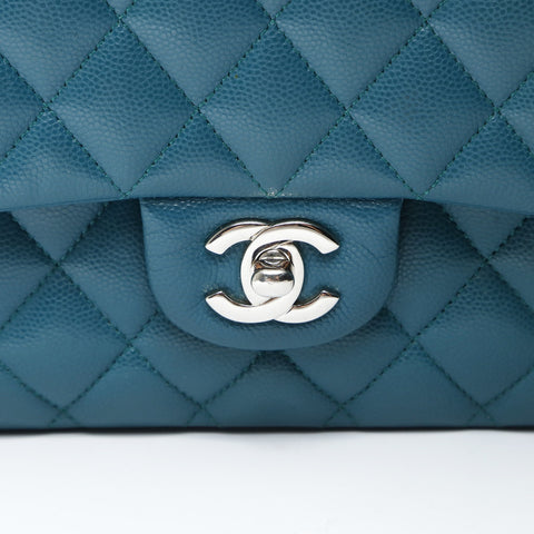 CHANEL 26 Caviar Skin Double Flap Matelasse 9.8" Shoulder Bag blue WS27044