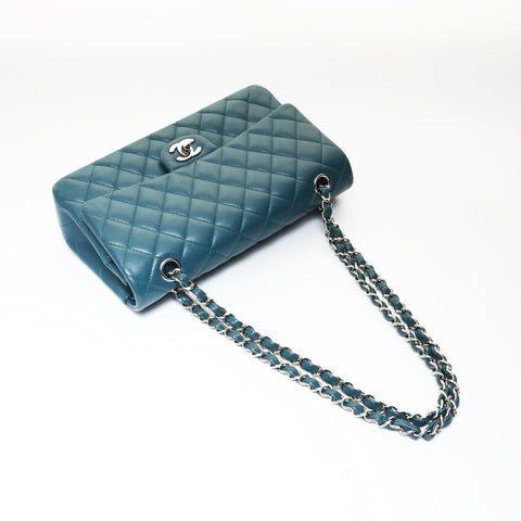 CHANEL 26 Caviar Skin Double Flap Matelasse 9.8" Shoulder Bag blue WS27044