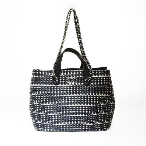 CHANEL No. 18 2013-2014 Straw Tote Bag COCO Mark Handbag black WS27046