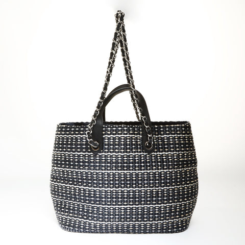 CHANEL No. 18 2013-2014 Straw Tote Bag COCO Mark Handbag black WS27046