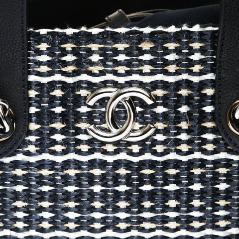 CHANEL No. 18 2013-2014 Straw Tote Bag COCO Mark Handbag black WS27046