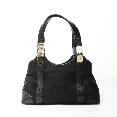 GUCCI Canvas Horsebit Pattern Shoulder Bag black WS27081