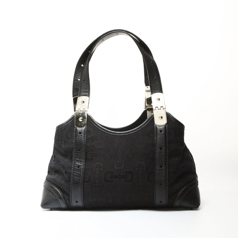 GUCCI Canvas Horsebit Pattern Shoulder Bag black WS27081