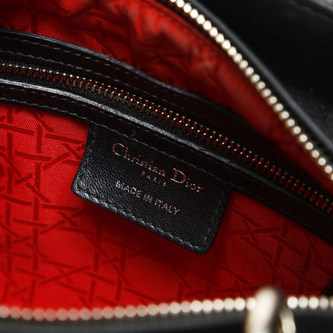 Christian Dior Lady Dior Medium 2-way Lambskin Silver Metal Handbag black WS27092