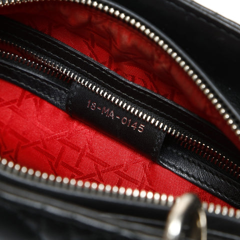 Christian Dior Lady Dior Medium 2-way Lambskin Silver Metal Handbag black WS27092