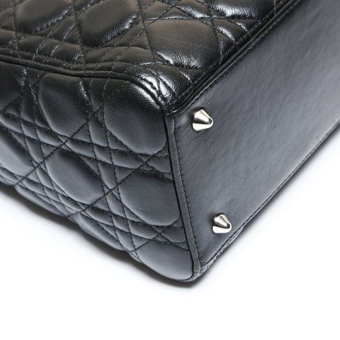 Christian Dior Lady Dior Medium 2-way Lambskin Silver Metal Handbag black WS27092