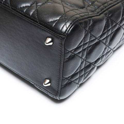 Christian Dior Lady Dior Medium 2-way Lambskin Silver Metal Handbag black WS27092