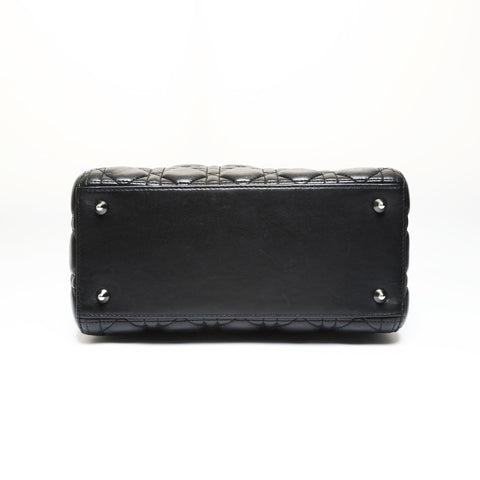 Christian Dior Lady Dior Medium 2-way Lambskin Silver Metal Handbag black WS27092