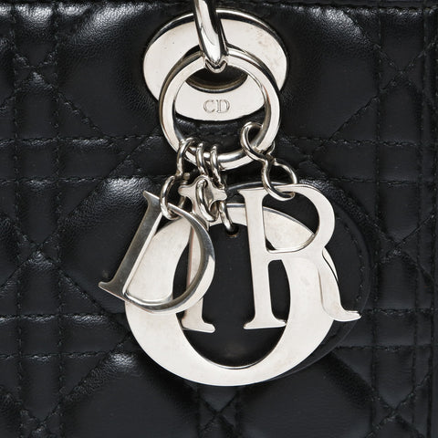 Christian Dior Lady Dior Medium 2-way Lambskin Silver Metal Handbag black WS27092