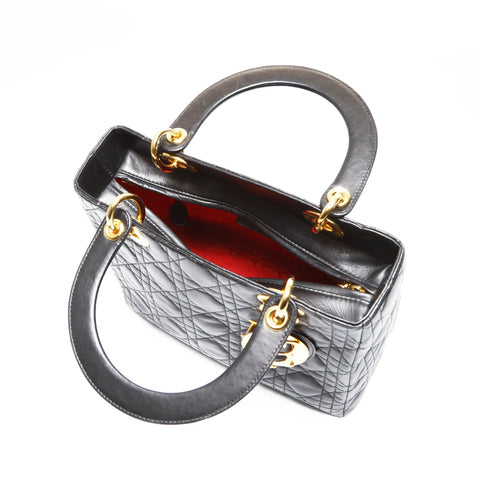 Christian Dior Lady Dior Medium 2way Lambskin Handbag black WS27096