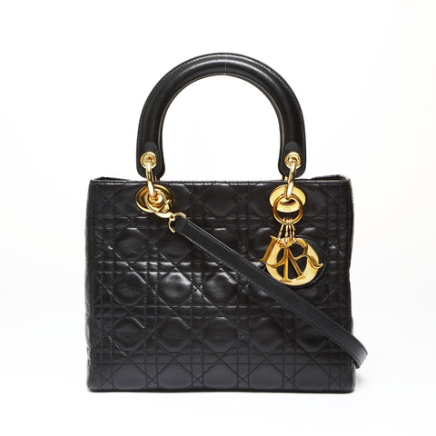 Christian Dior Lady Dior Medium 2way Lambskin Handbag black WS27096