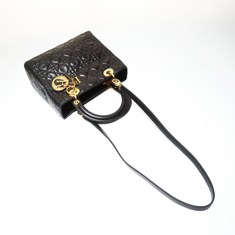 Christian Dior Lady Dior Medium 2way Lambskin Handbag black WS27096