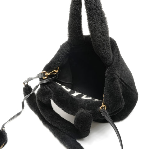 PRADA Shearling sheep fur logo 2way Handbag black WS27109
