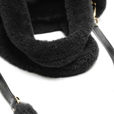 PRADA Shearling sheep fur logo 2way Handbag black WS27109