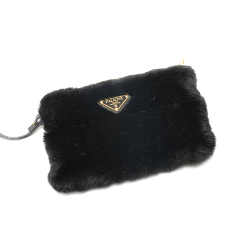 PRADA Shearling sheep fur logo 2way Handbag black WS27109