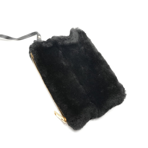 PRADA Shearling sheep fur logo 2way Handbag black WS27109