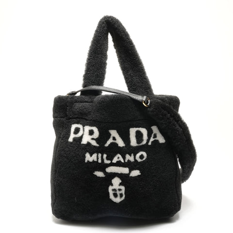 PRADA Shearling sheep fur logo 2way Handbag black WS27109