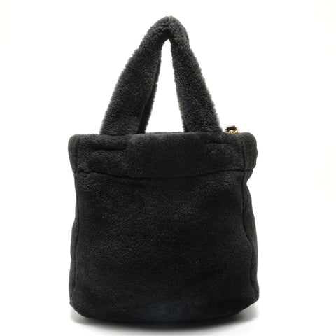 PRADA Shearling sheep fur logo 2way Handbag black WS27109