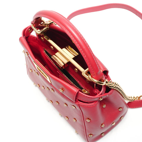 FENDI Peekaboo nappa leather rhinestone 2-way bag Handbag Red WS27110