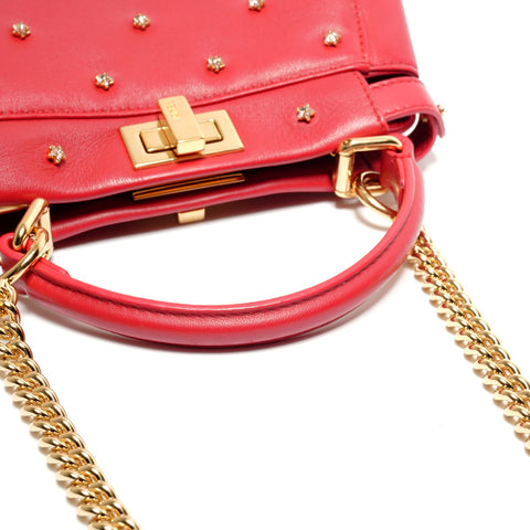 FENDI Peekaboo nappa leather rhinestone 2-way bag Handbag Red WS27110