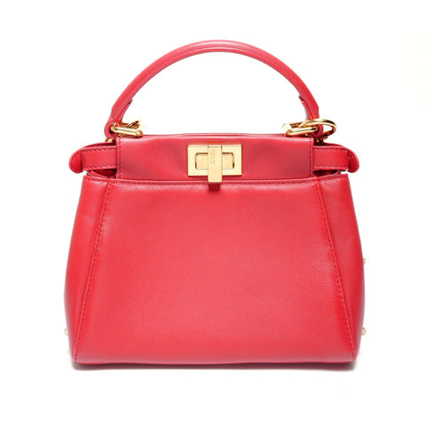 FENDI Peekaboo nappa leather rhinestone 2-way bag Handbag Red WS27110