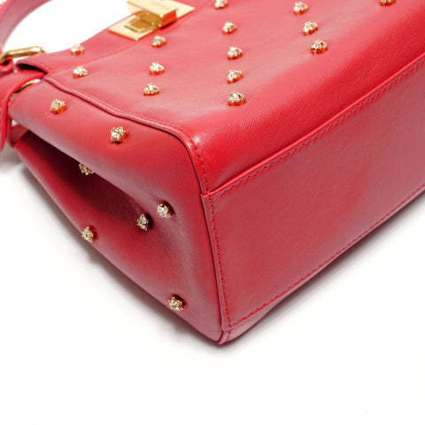 FENDI Peekaboo nappa leather rhinestone 2-way bag Handbag Red WS27110