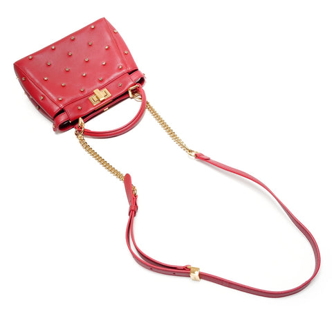 FENDI Peekaboo nappa leather rhinestone 2-way bag Handbag Red WS27110