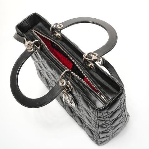 Christian Dior Lady Dior Cannage Stitch 2way Metal Silver Handbag black WS27118