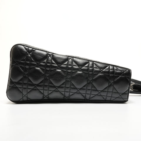 Christian Dior Lady Dior Cannage Stitch 2way Metal Silver Handbag black WS27118