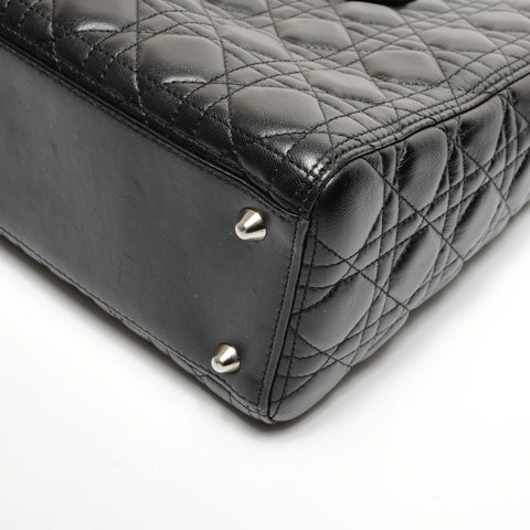 Christian Dior Lady Dior Cannage Stitch 2way Metal Silver Handbag black WS27118