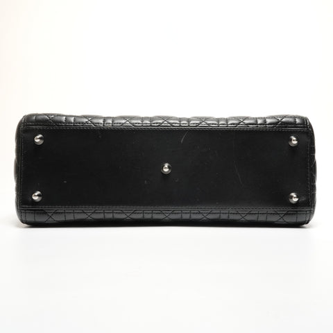 Christian Dior Lady Dior Cannage Stitch 2way Metal Silver Handbag black WS27118