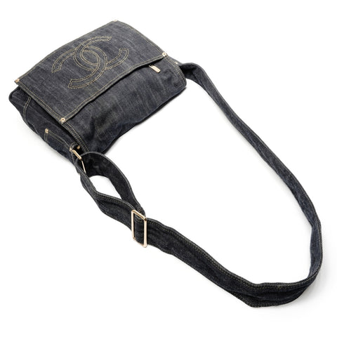CHANEL 10 series 2005-2006 COCO Mark Sparkling Denim Shoulder Bag blue WS27125