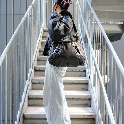 GUCCI Leather Hobo Bag Shoulder Bag black WS27126